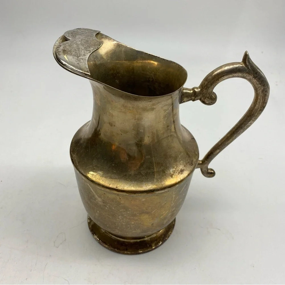 Vintage Silverplate Pitcher Traditional Decor India Ice Lip Handle Patina 8